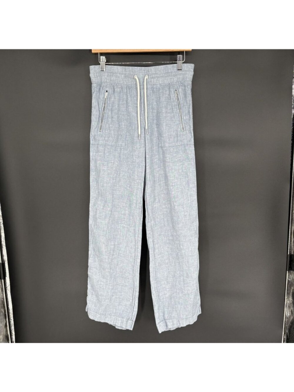 Athleta Cabo Linen Wide Leg Pants Womens 2 Blue Drawstring Coastal Beach Resort
